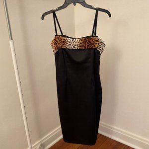 Pinup Couture Stephanie Wiggle Dress, Black with Faux Fur Trim, Size Medium